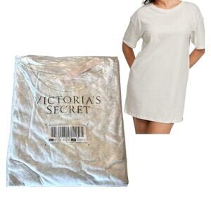 NEW Victoria's Secret SLEEP SHIRT Women's M/L 100% Cotton White Snow Heather PJS